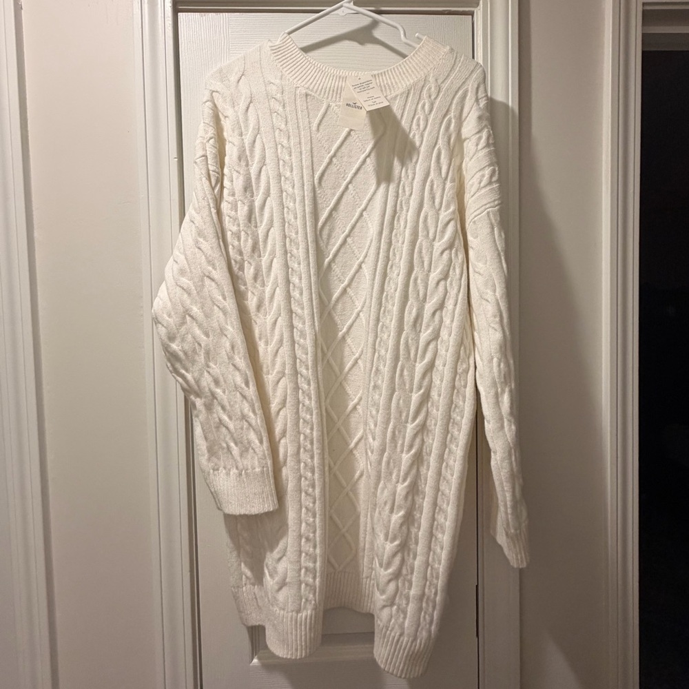 Cozy White Cable Knit Sweater Dress